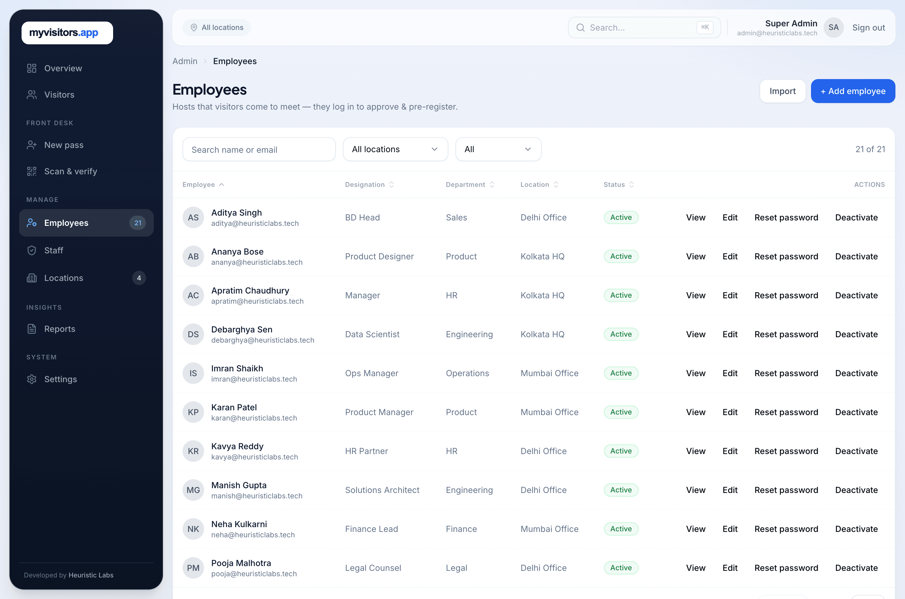 Employee directory & admin — myvisitors.app