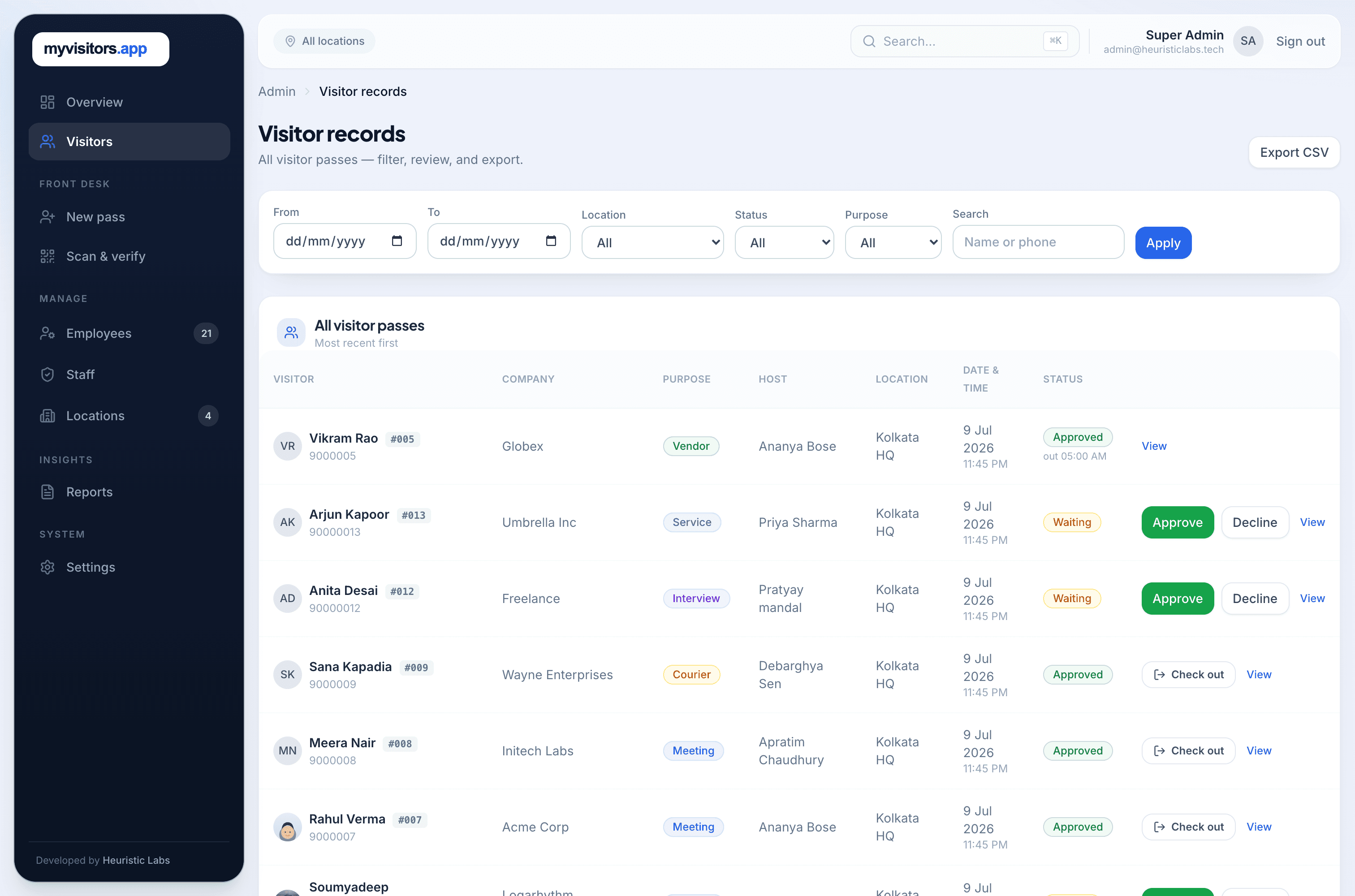 Reports & records — myvisitors.app