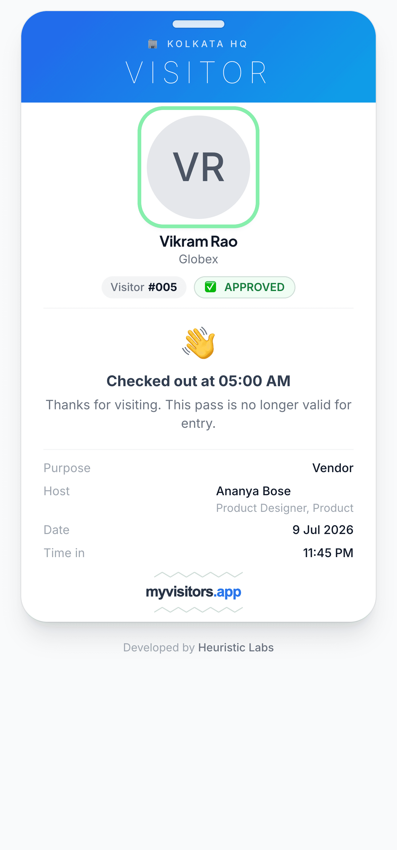 Check-out & live occupancy — myvisitors.app