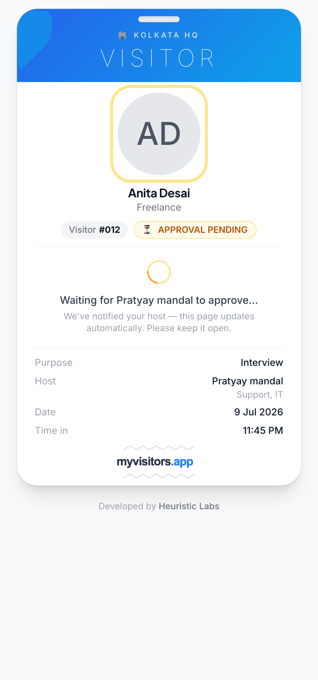 Real-time host approval — myvisitors.app