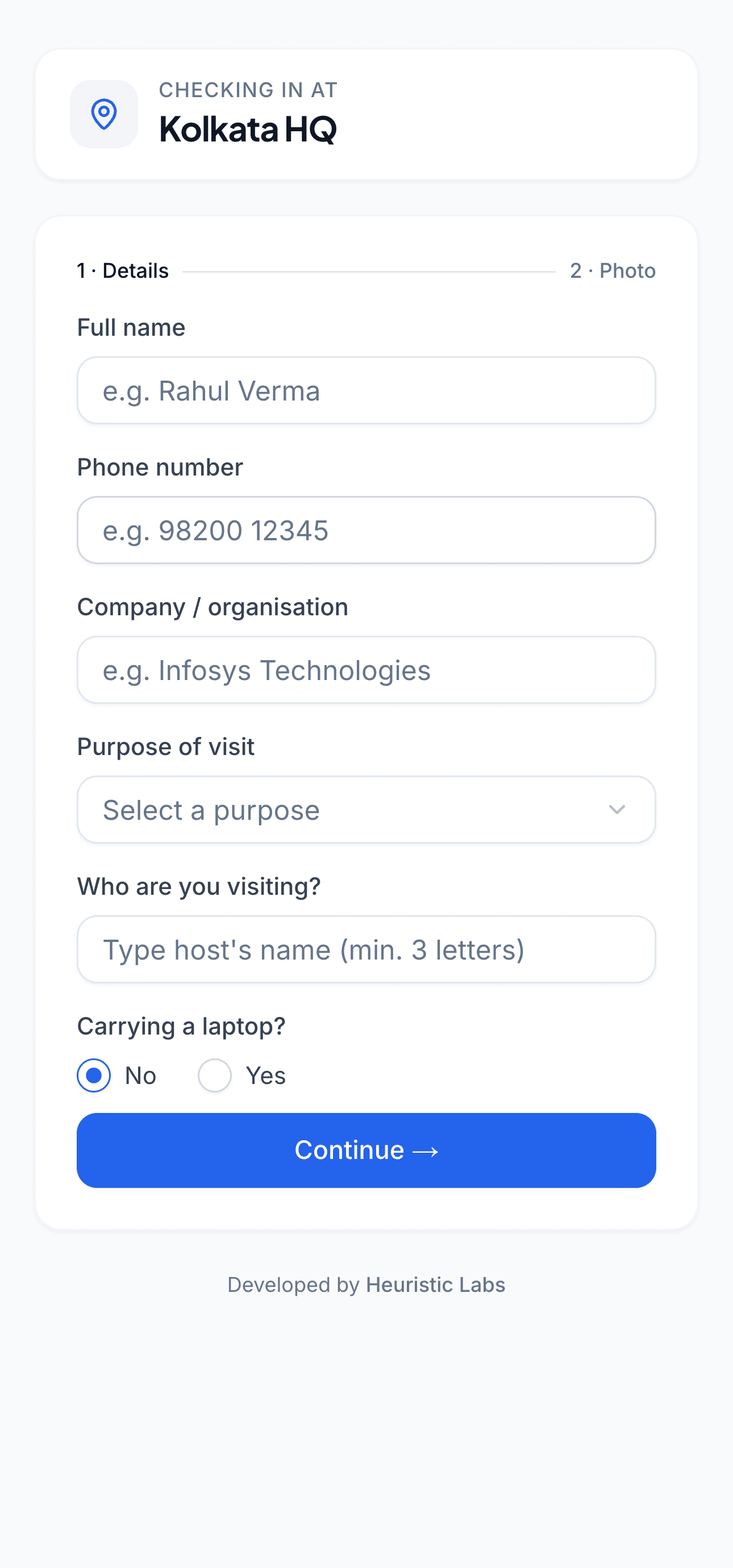 Contactless check-in — myvisitors.app