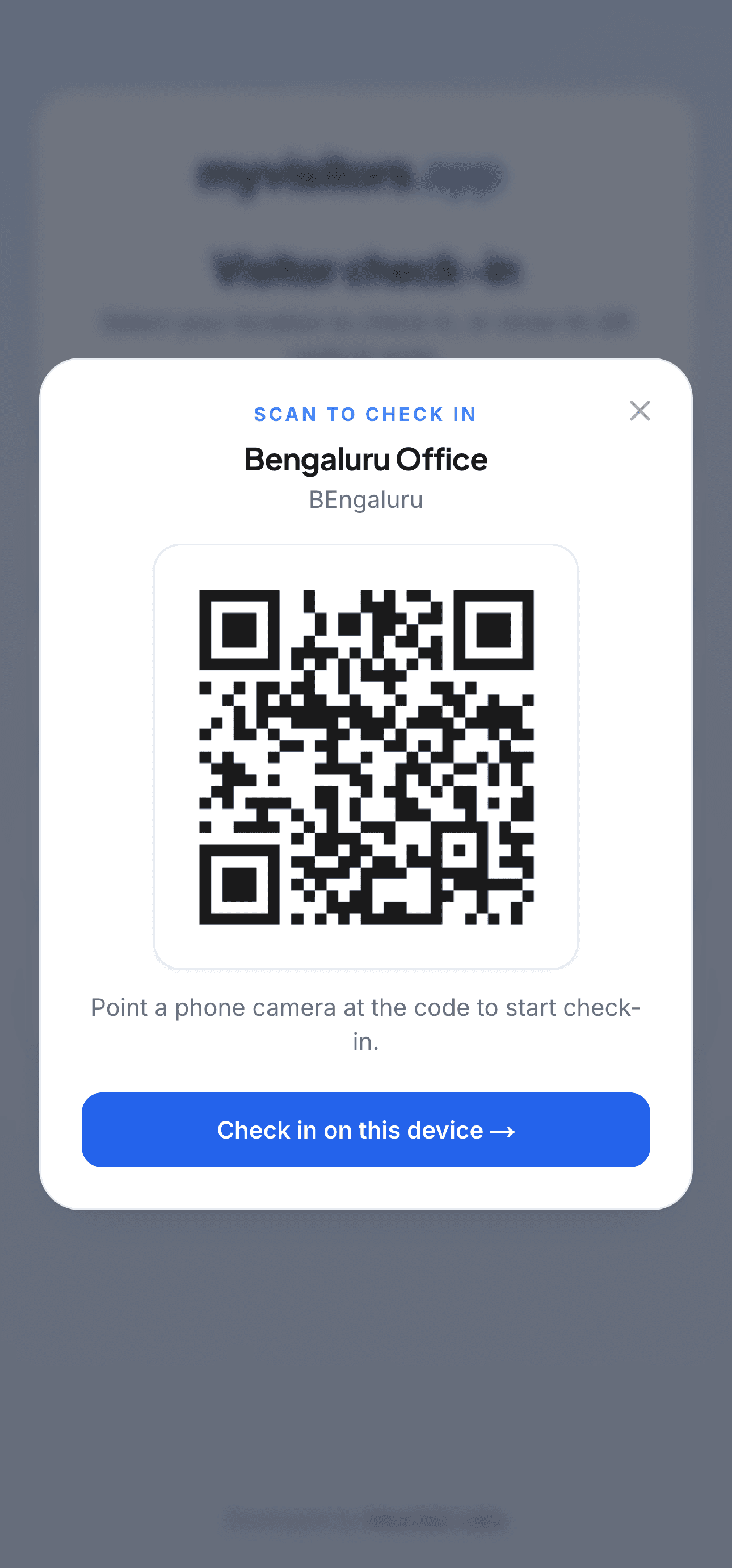 Reception QR shown on the visitor homepage